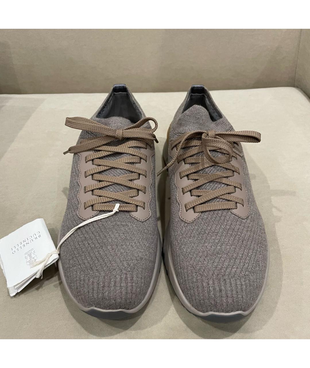 BRUNELLO CUCINELLI Бежевые текстильные низкие кроссовки / кеды, фото 2