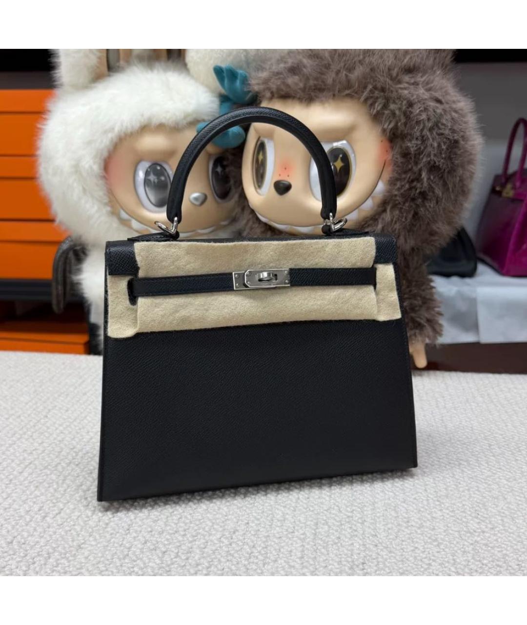 HERMES Черная кожаная сумка с короткими ручками, фото 6