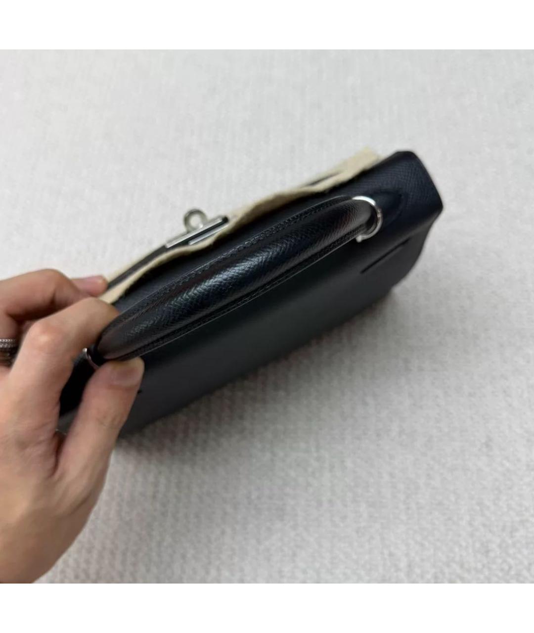 HERMES Черная кожаная сумка с короткими ручками, фото 3