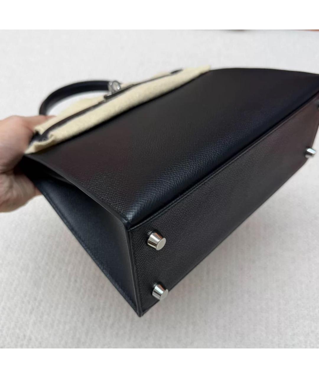 HERMES Черная кожаная сумка с короткими ручками, фото 4