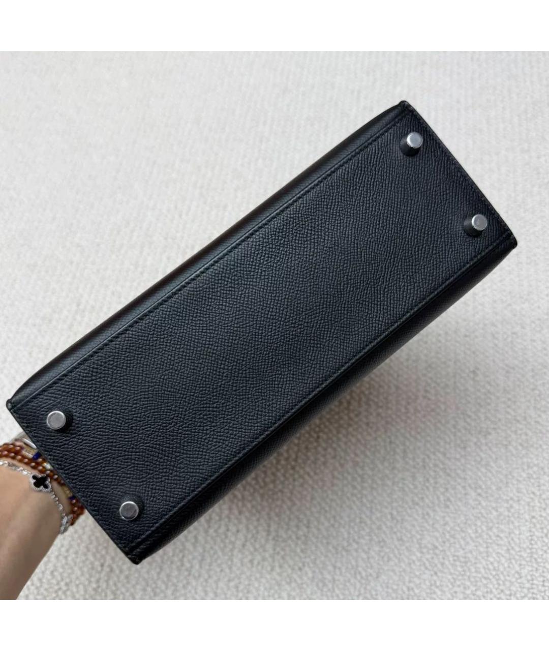 HERMES Черная кожаная сумка с короткими ручками, фото 5