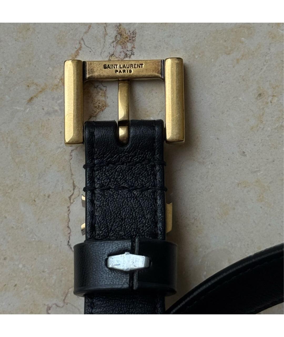SAINT LAURENT Черный кожаный ремень, фото 3