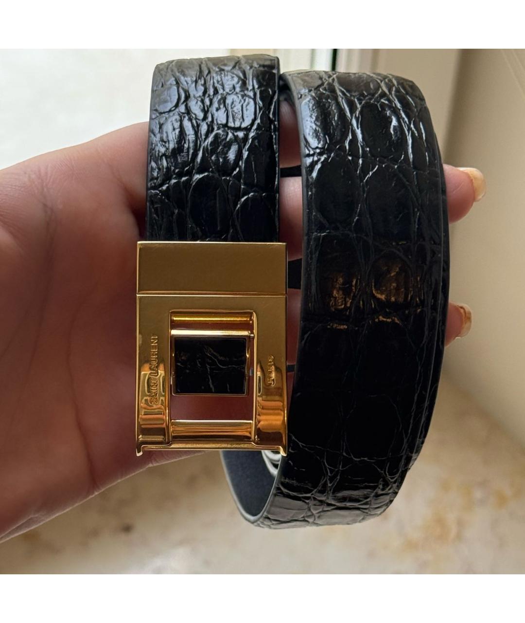 SAINT LAURENT Черный кожаный ремень, фото 2