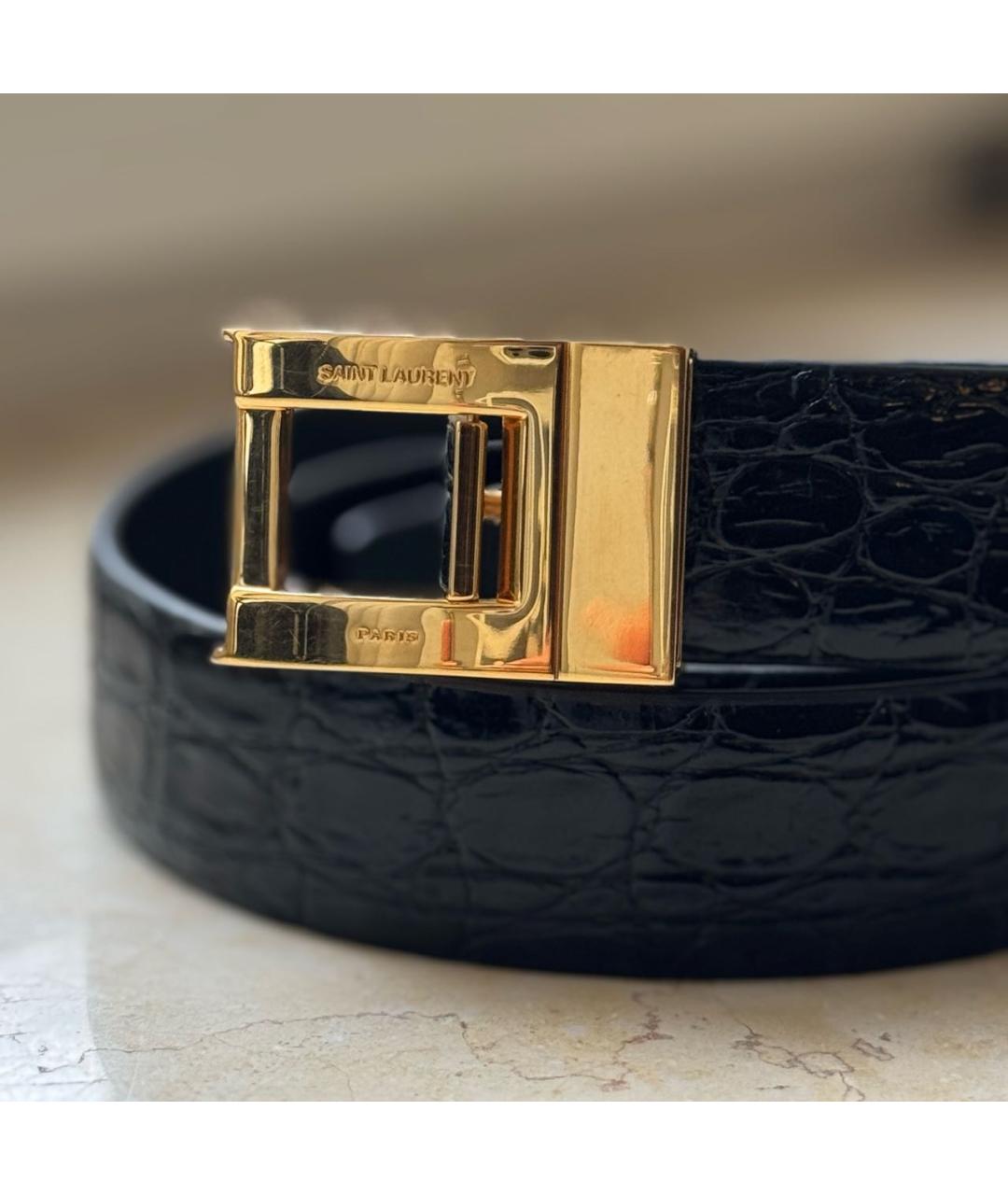 SAINT LAURENT Черный кожаный ремень, фото 4