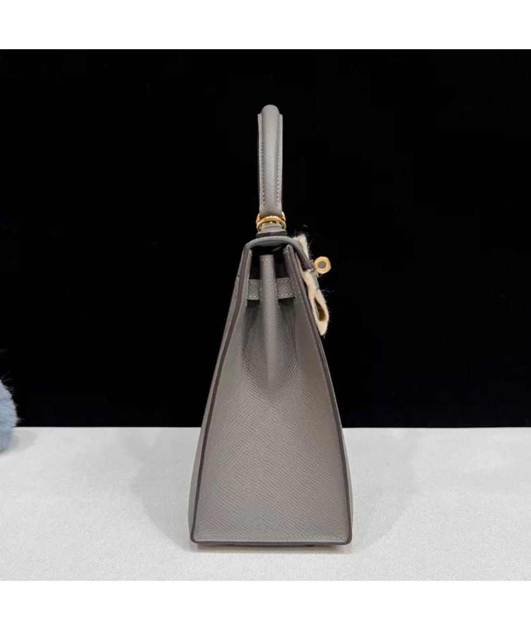 HERMES Серая кожаная сумка с короткими ручками, фото 3