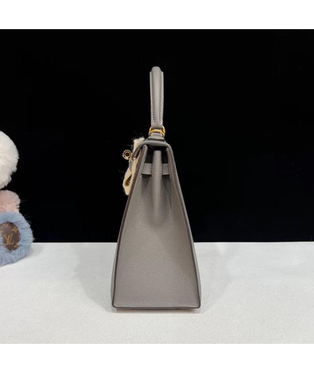 HERMES Серая кожаная сумка с короткими ручками, фото 4