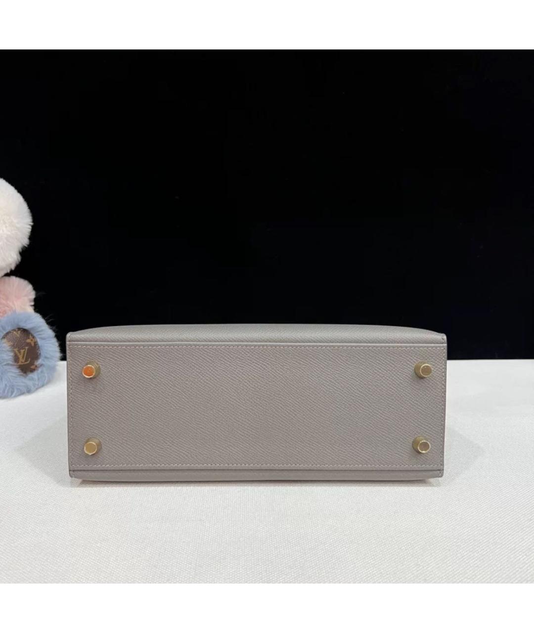 HERMES Серая кожаная сумка с короткими ручками, фото 5