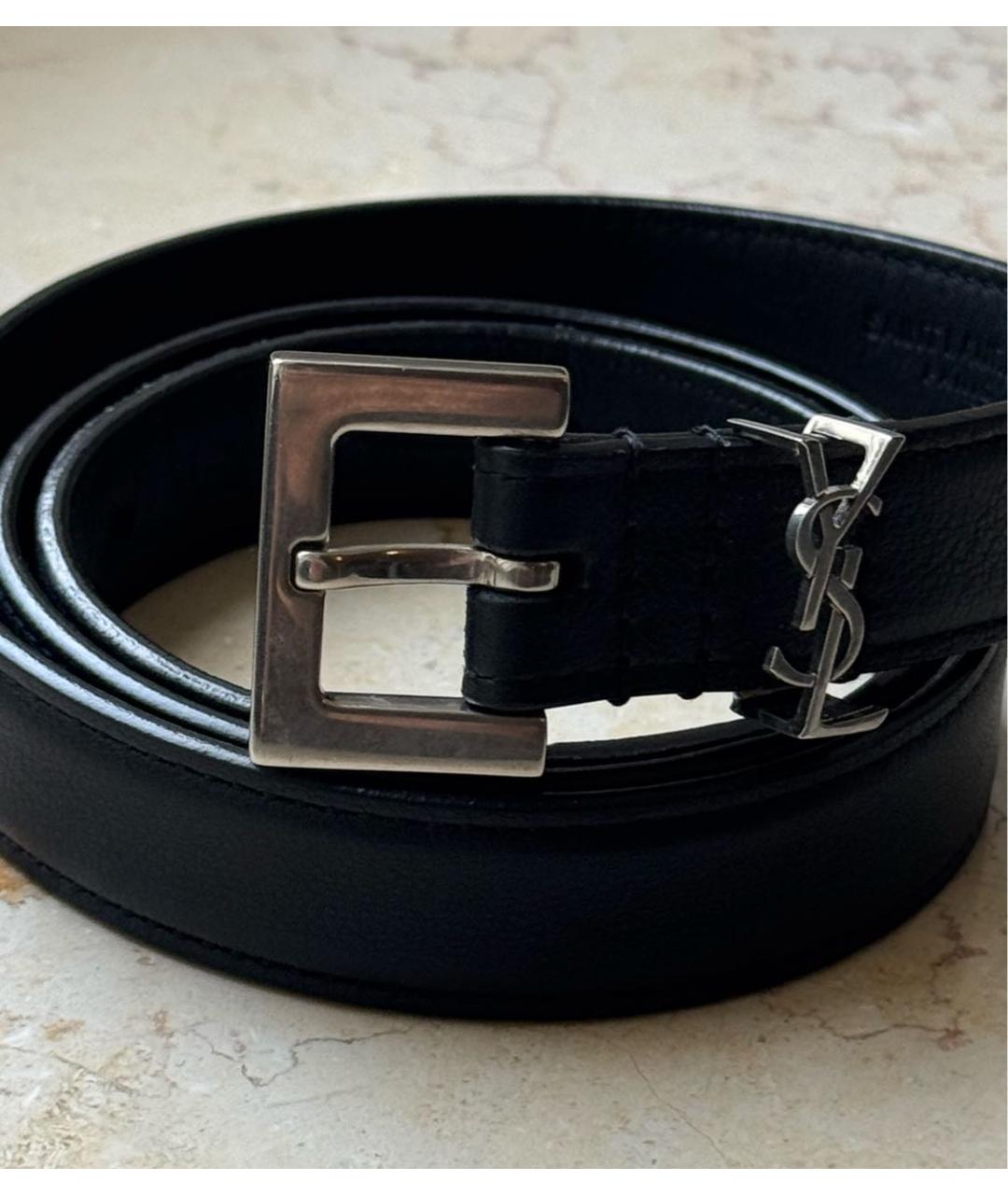 SAINT LAURENT Черный кожаный ремень, фото 2