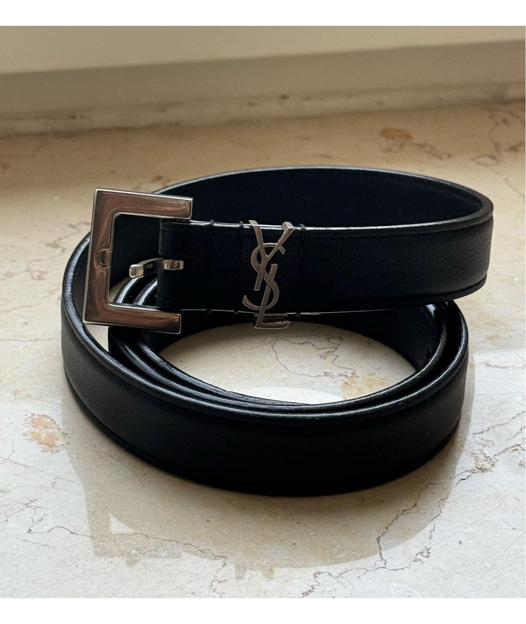 SAINT LAURENT Черный кожаный ремень, фото 6