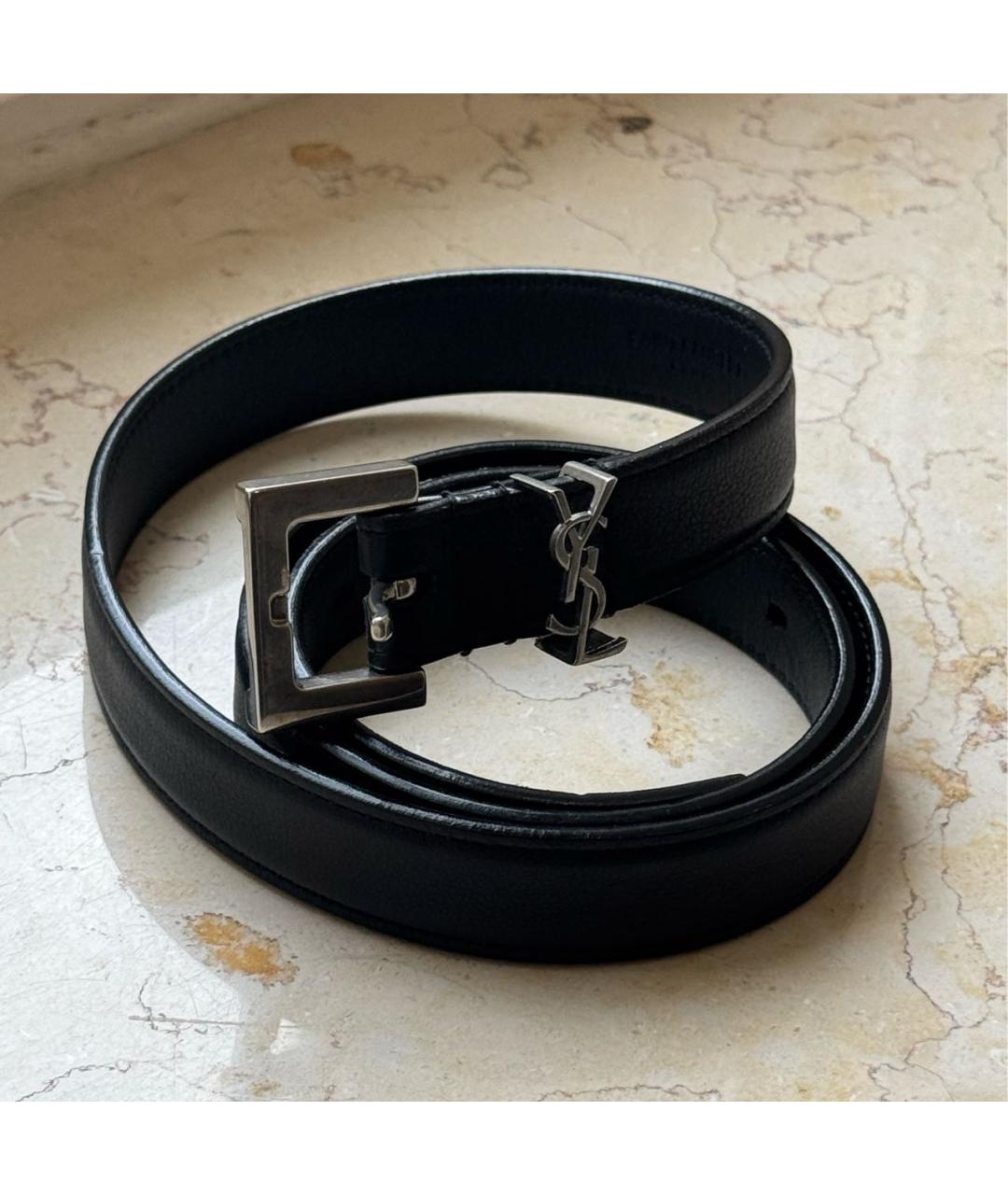 SAINT LAURENT Черный кожаный ремень, фото 5