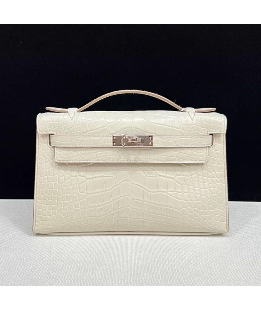HERMES Белая кожаная сумка с короткими ручками, фото 6