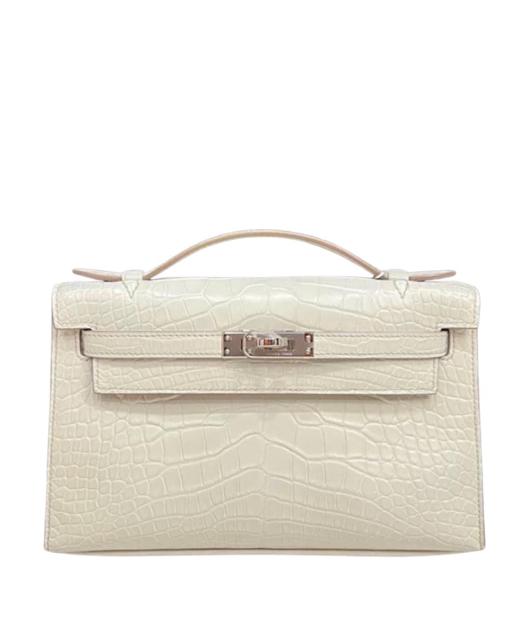 HERMES Белая кожаная сумка с короткими ручками, фото 1