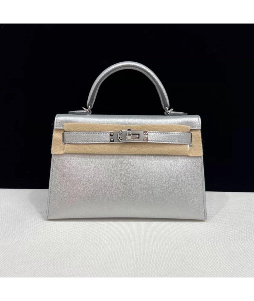 HERMES Серебряная кожаная сумка с короткими ручками, фото 6