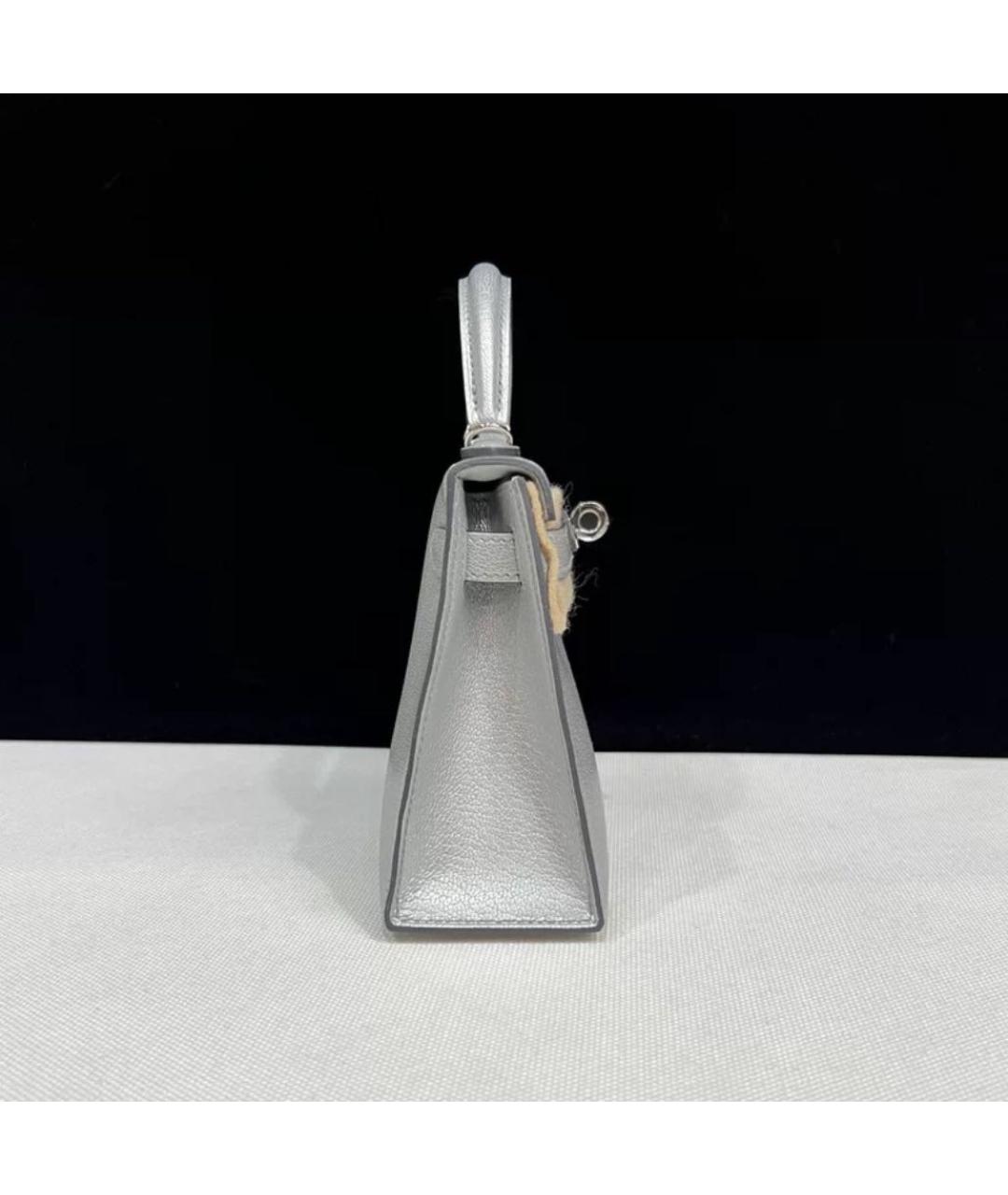 HERMES Серебряная кожаная сумка с короткими ручками, фото 3