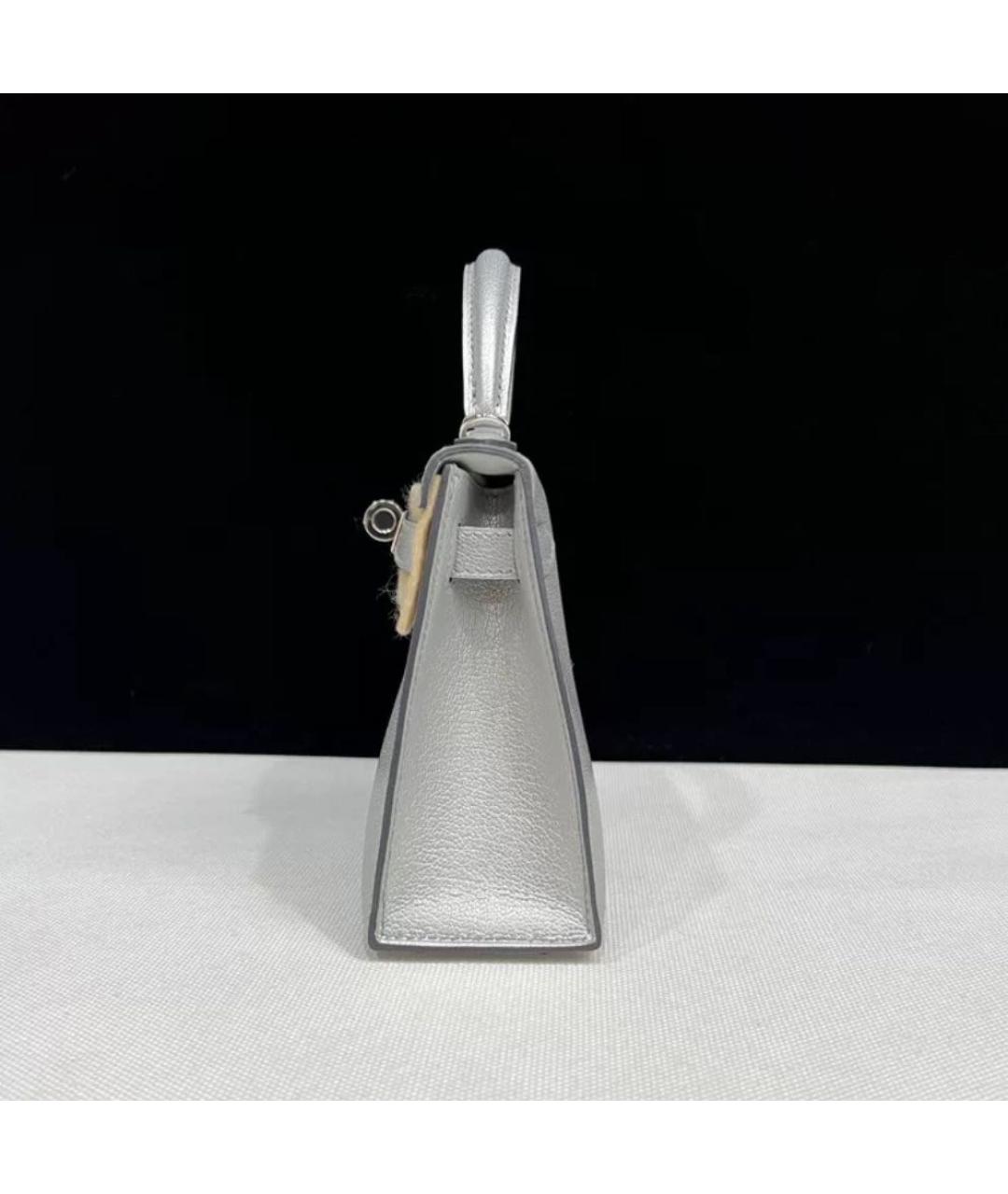 HERMES Серебряная кожаная сумка с короткими ручками, фото 4