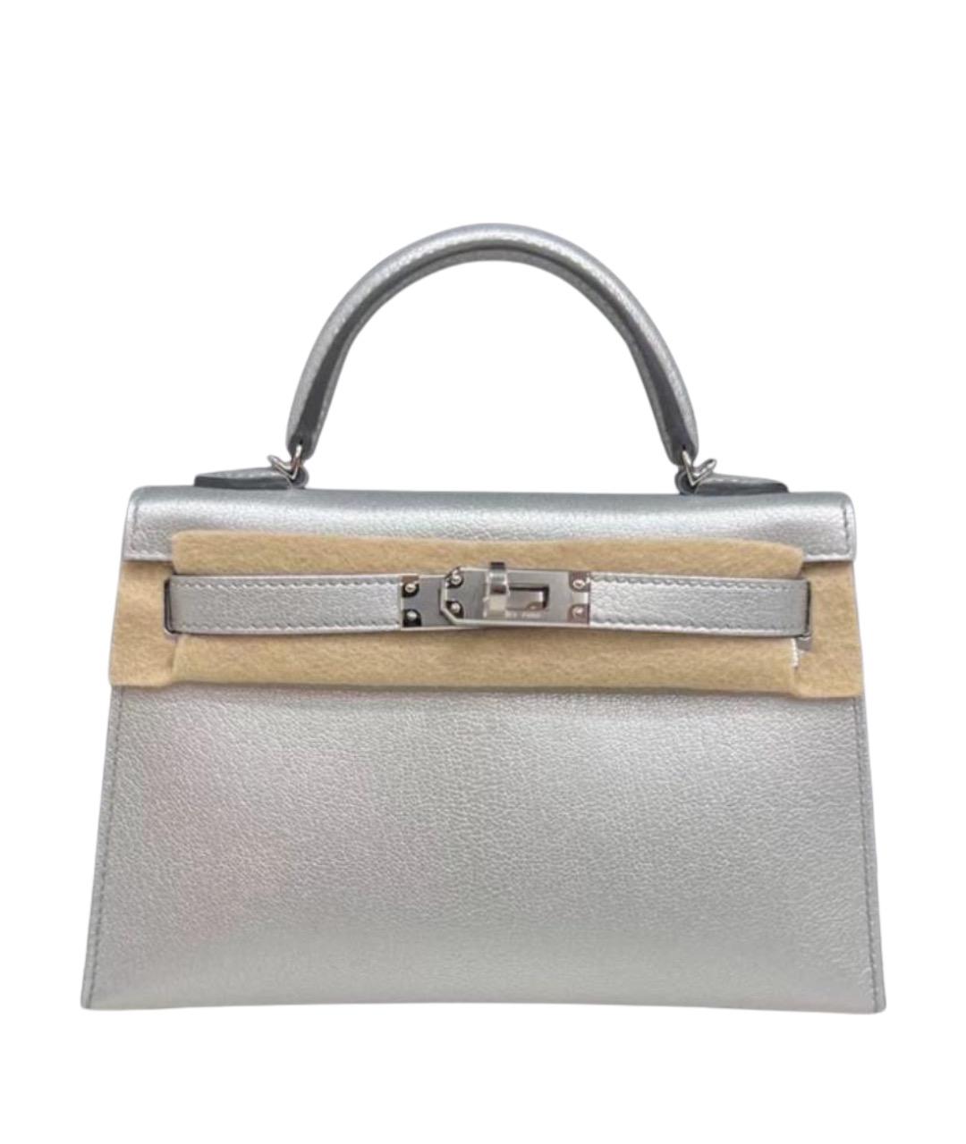 HERMES Серебряная кожаная сумка с короткими ручками, фото 1