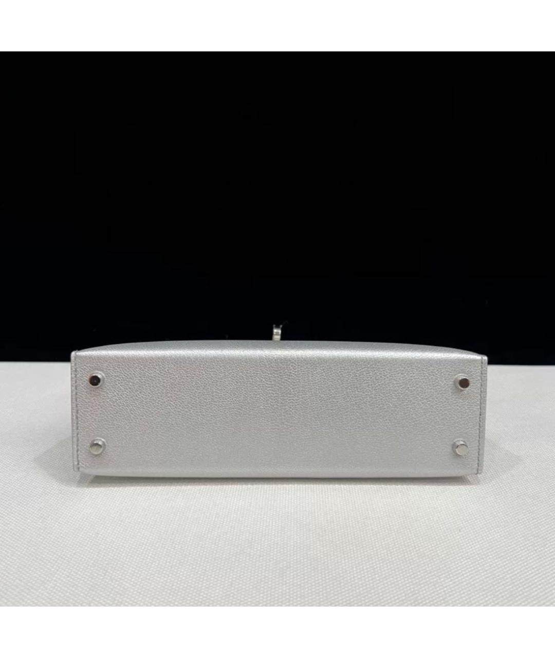 HERMES Серебряная кожаная сумка с короткими ручками, фото 5