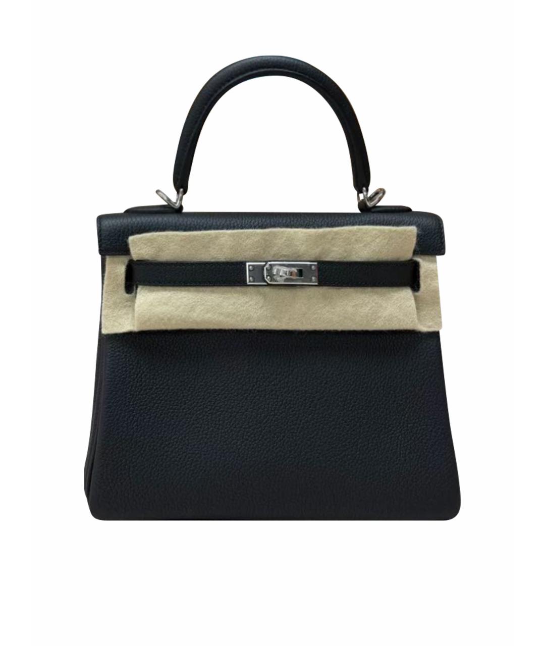 HERMES Черная кожаная сумка с короткими ручками, фото 1