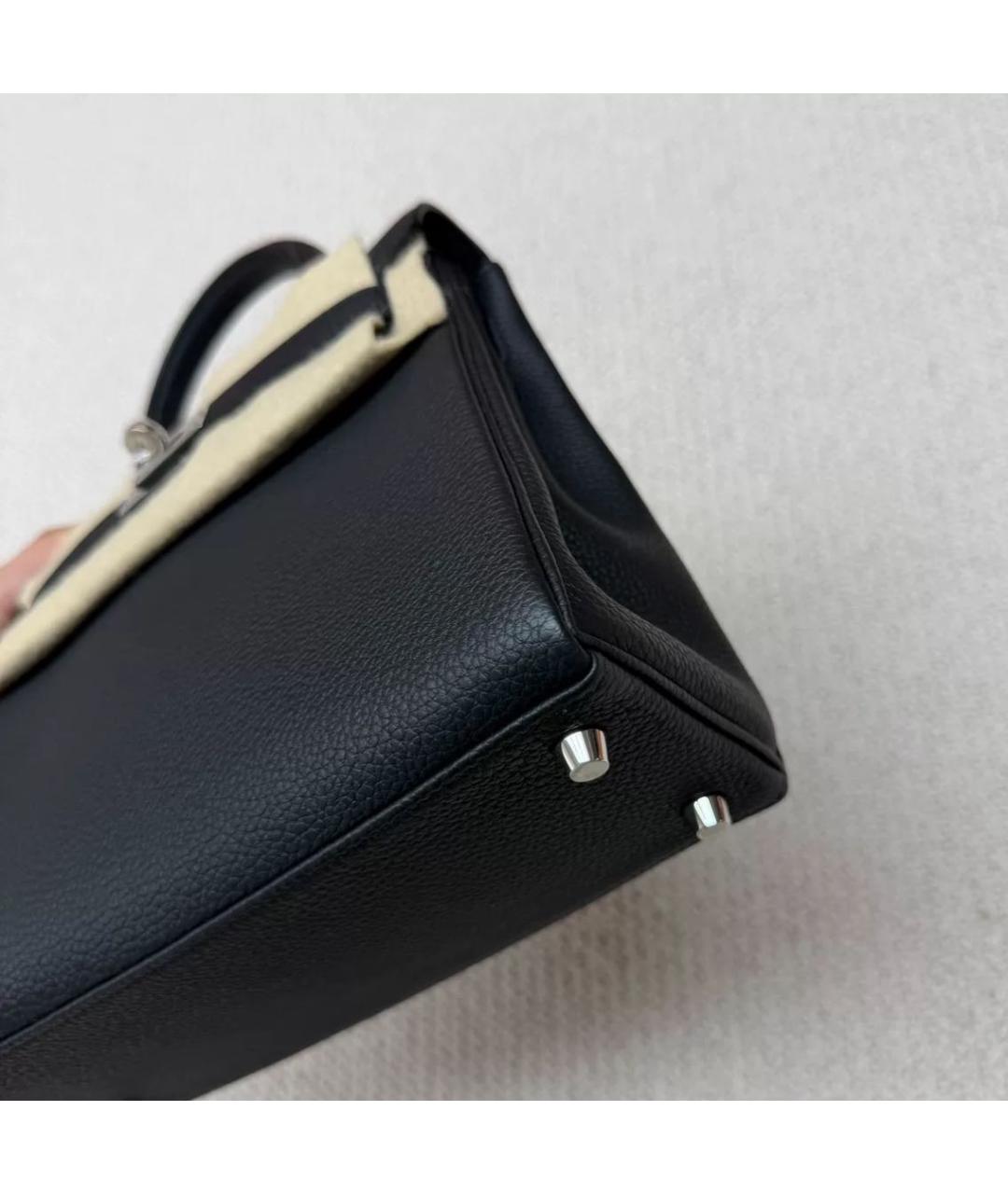 HERMES Черная кожаная сумка с короткими ручками, фото 5