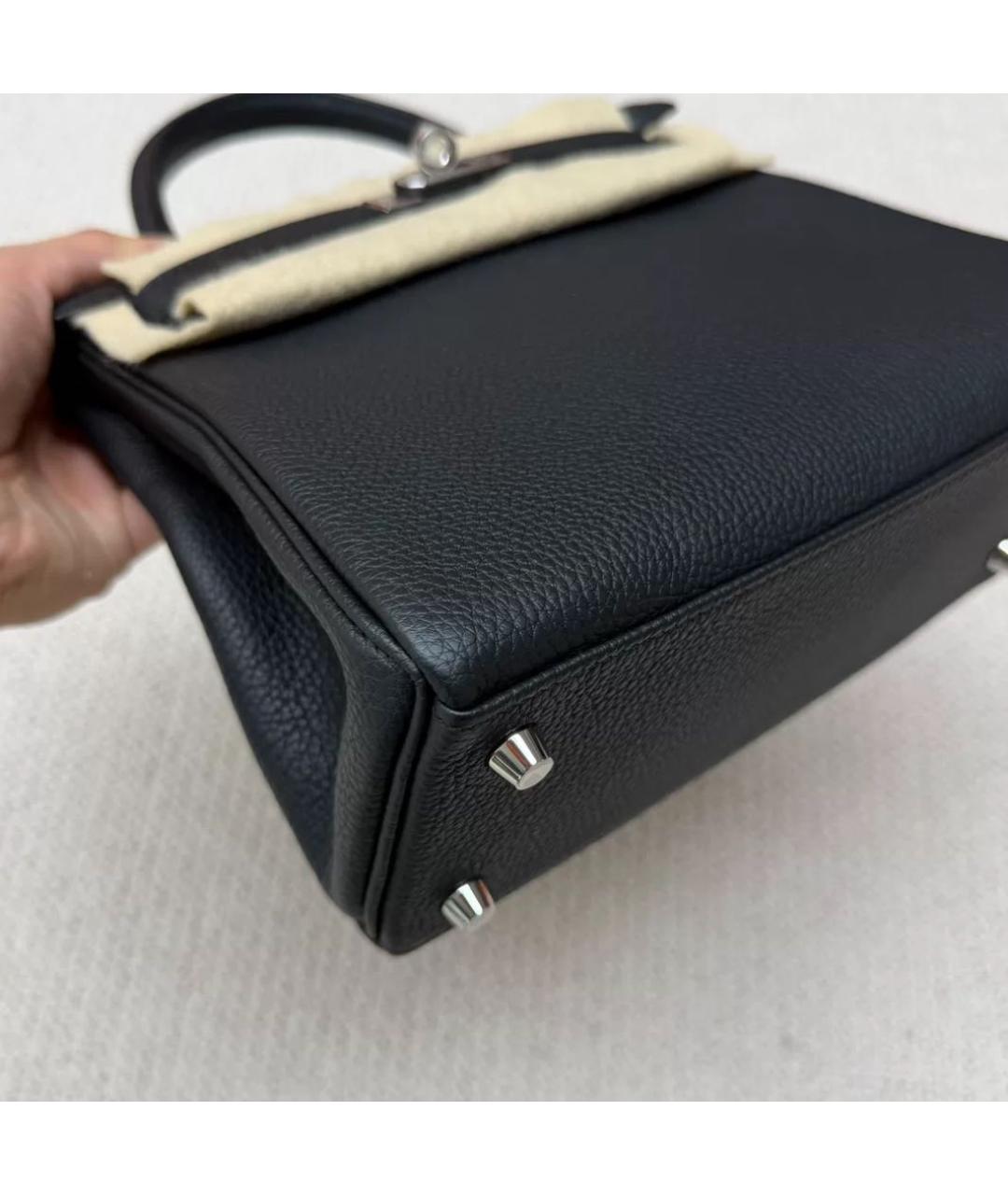 HERMES Черная кожаная сумка с короткими ручками, фото 4