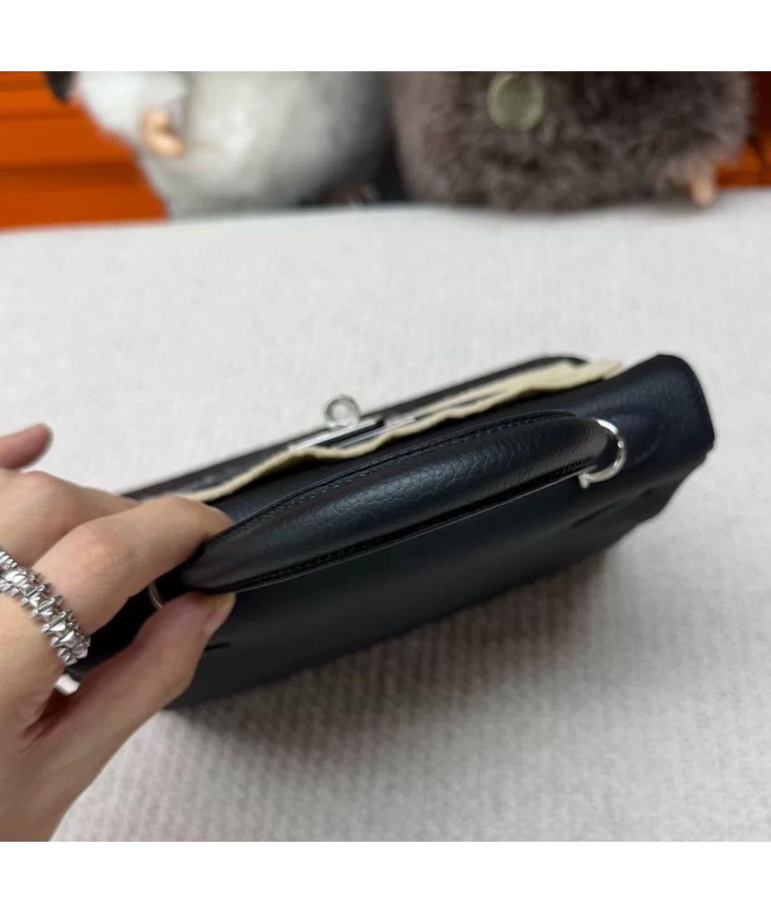 HERMES Черная кожаная сумка с короткими ручками, фото 3