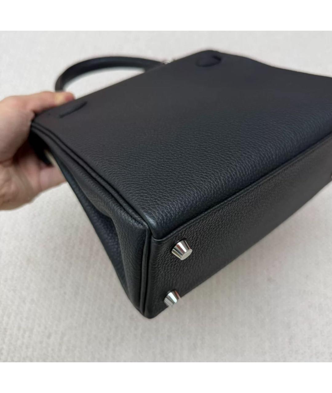 HERMES Черная кожаная сумка с короткими ручками, фото 6