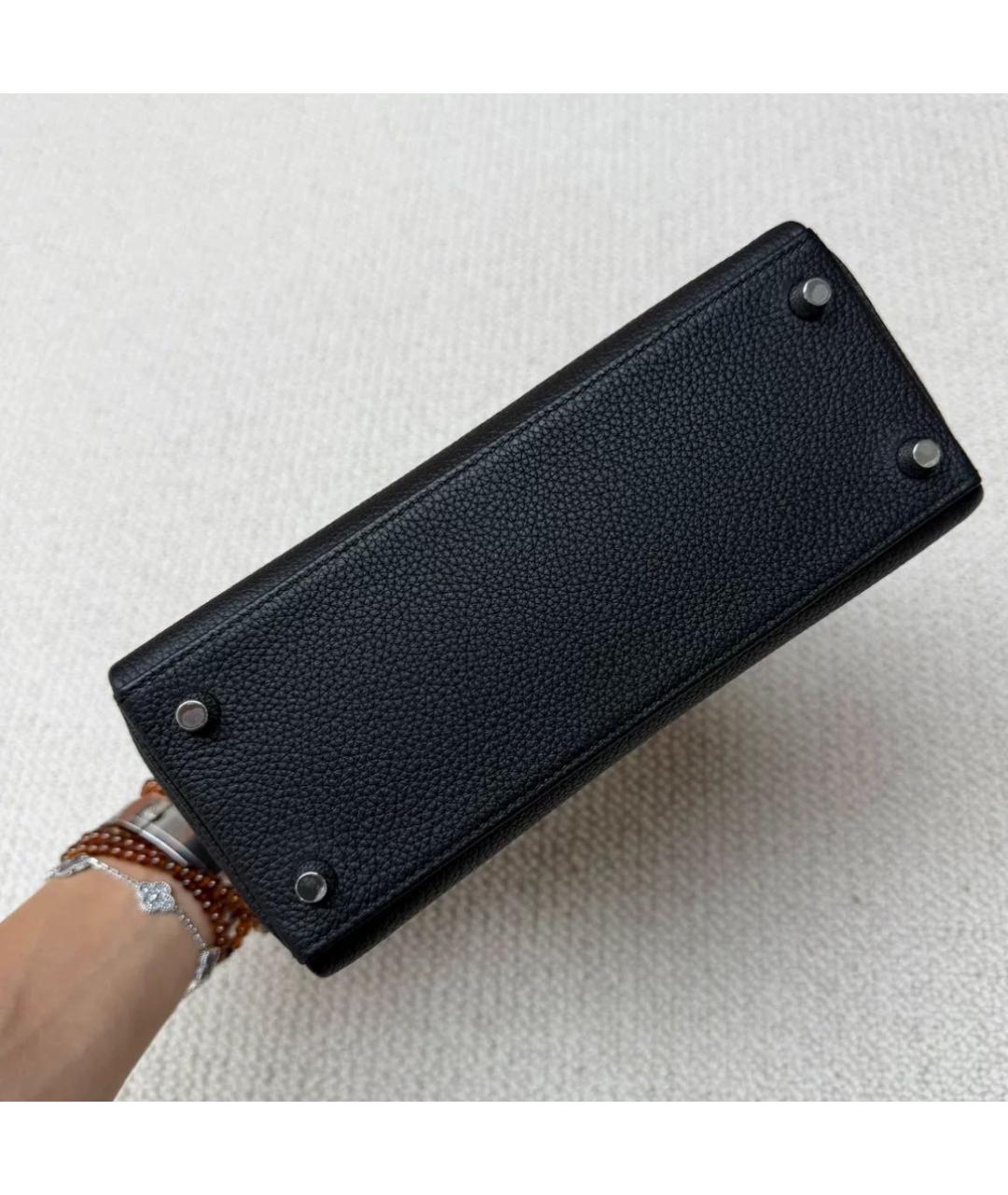 HERMES Черная кожаная сумка с короткими ручками, фото 7