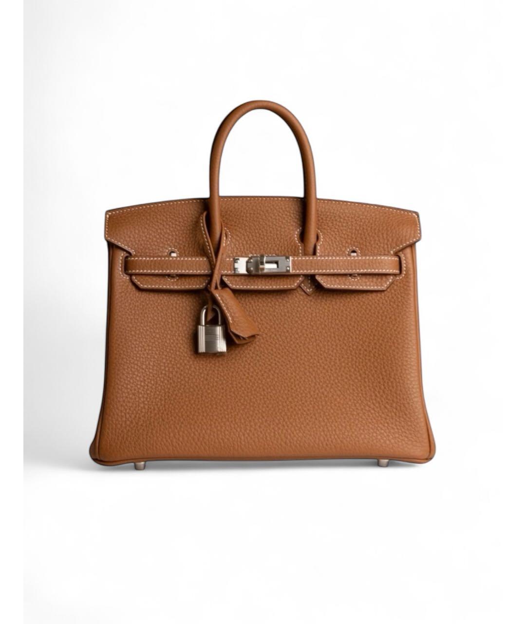 HERMES Коричневая кожаная сумка с короткими ручками, фото 3