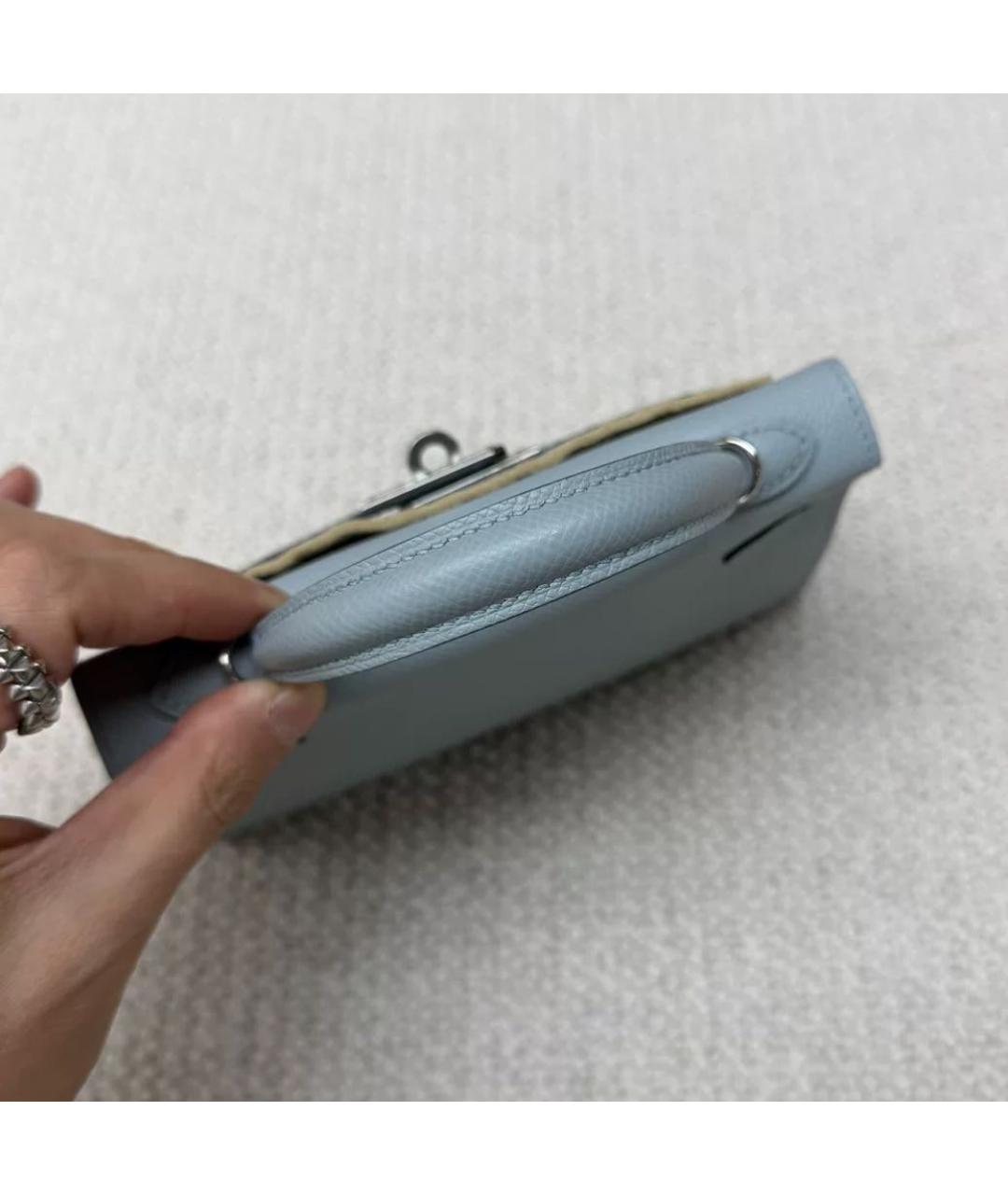 HERMES Голубая кожаная сумка с короткими ручками, фото 3