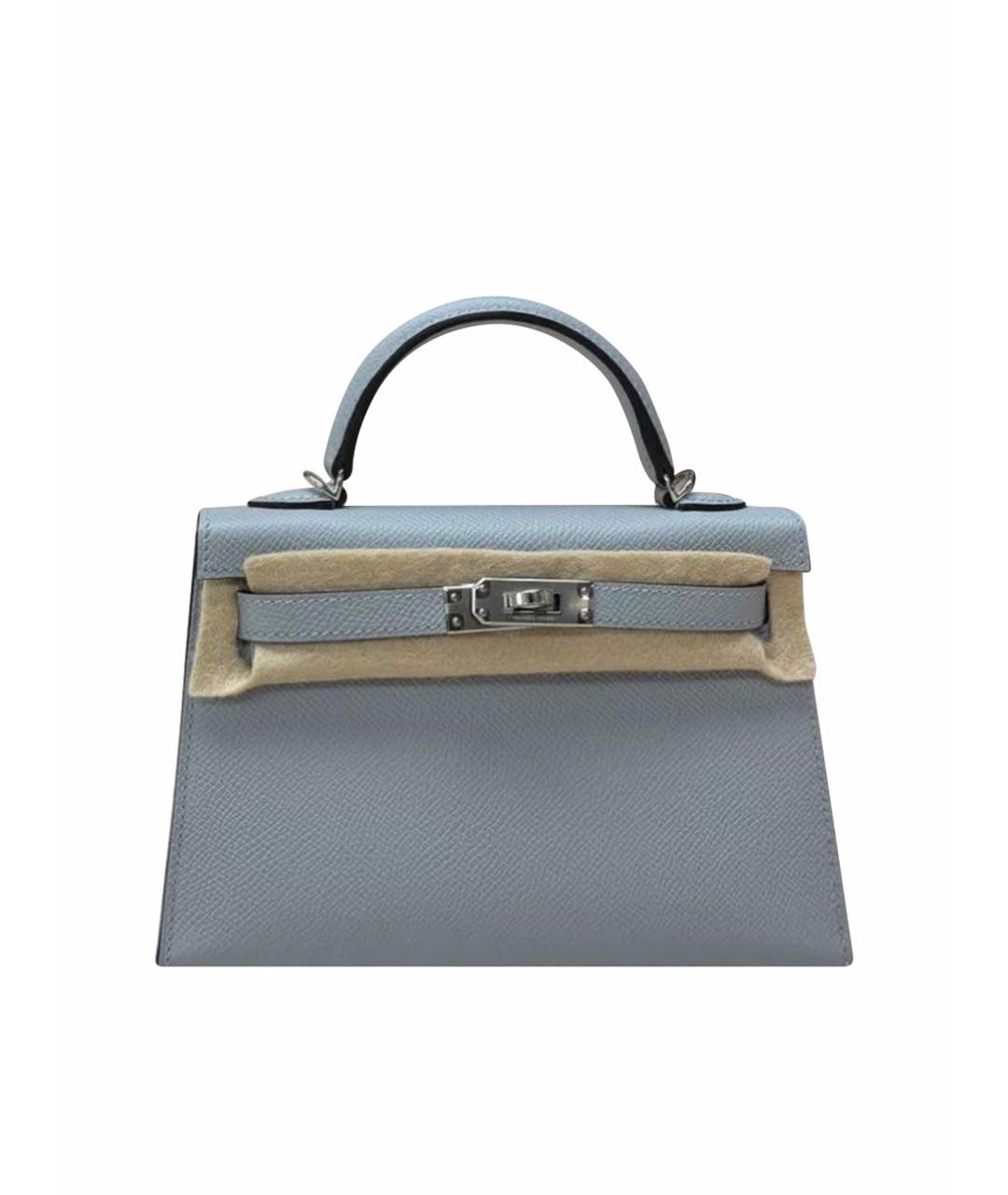HERMES Голубая кожаная сумка с короткими ручками, фото 1