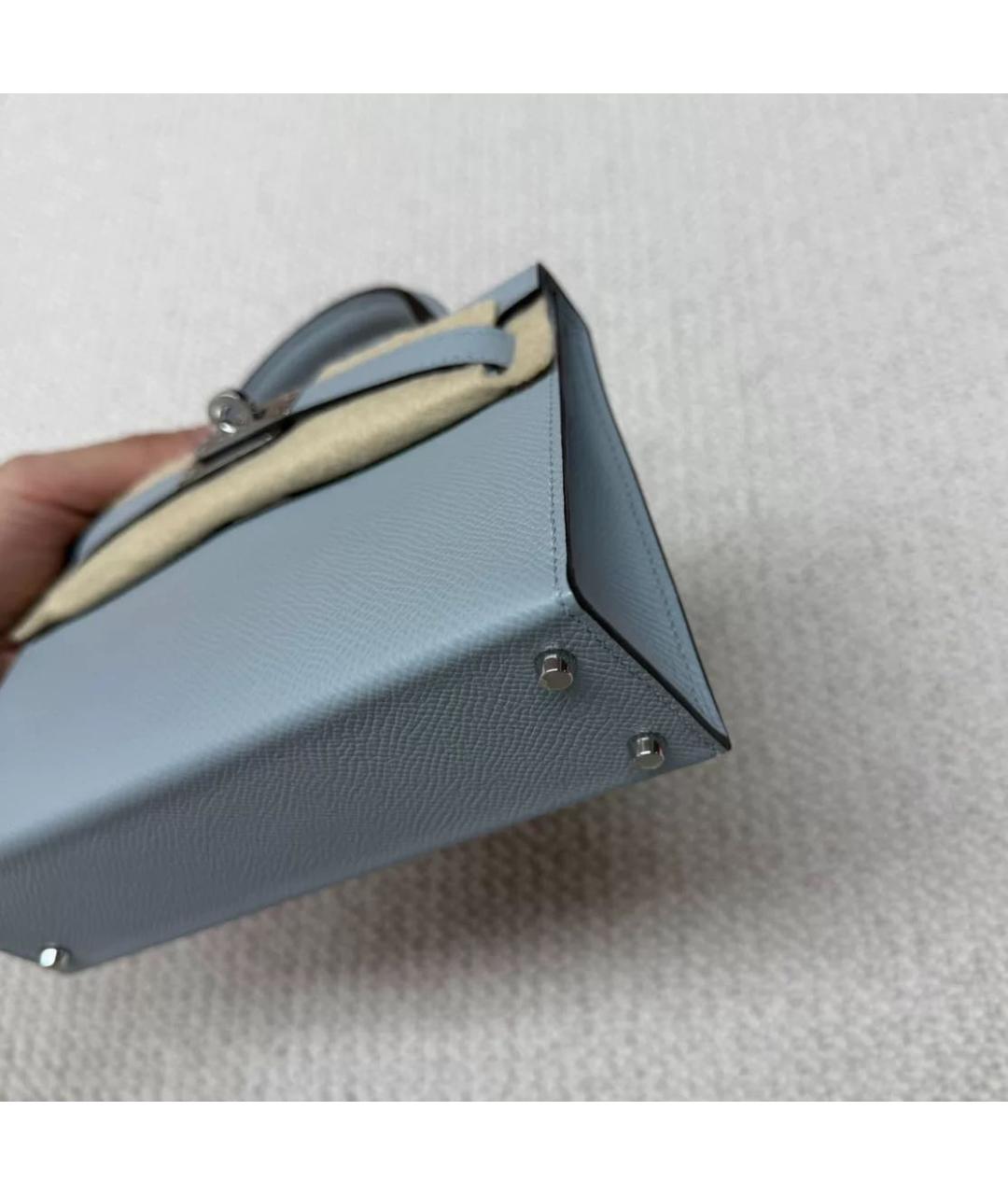 HERMES Голубая кожаная сумка с короткими ручками, фото 5