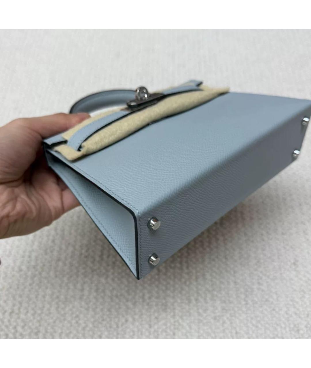 HERMES Голубая кожаная сумка с короткими ручками, фото 4