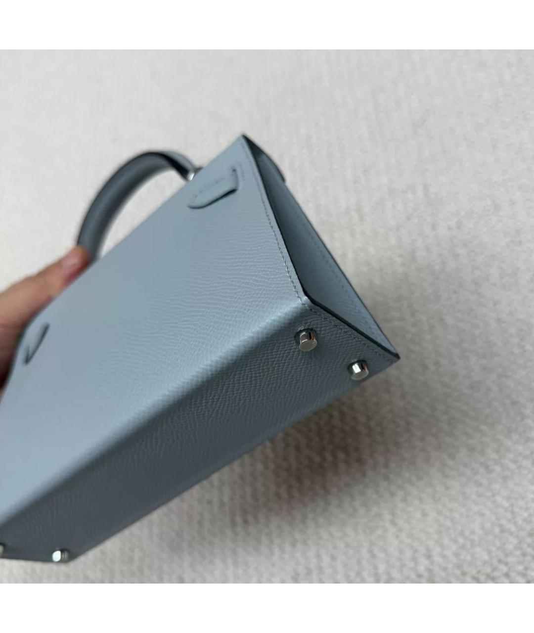 HERMES Голубая кожаная сумка с короткими ручками, фото 6