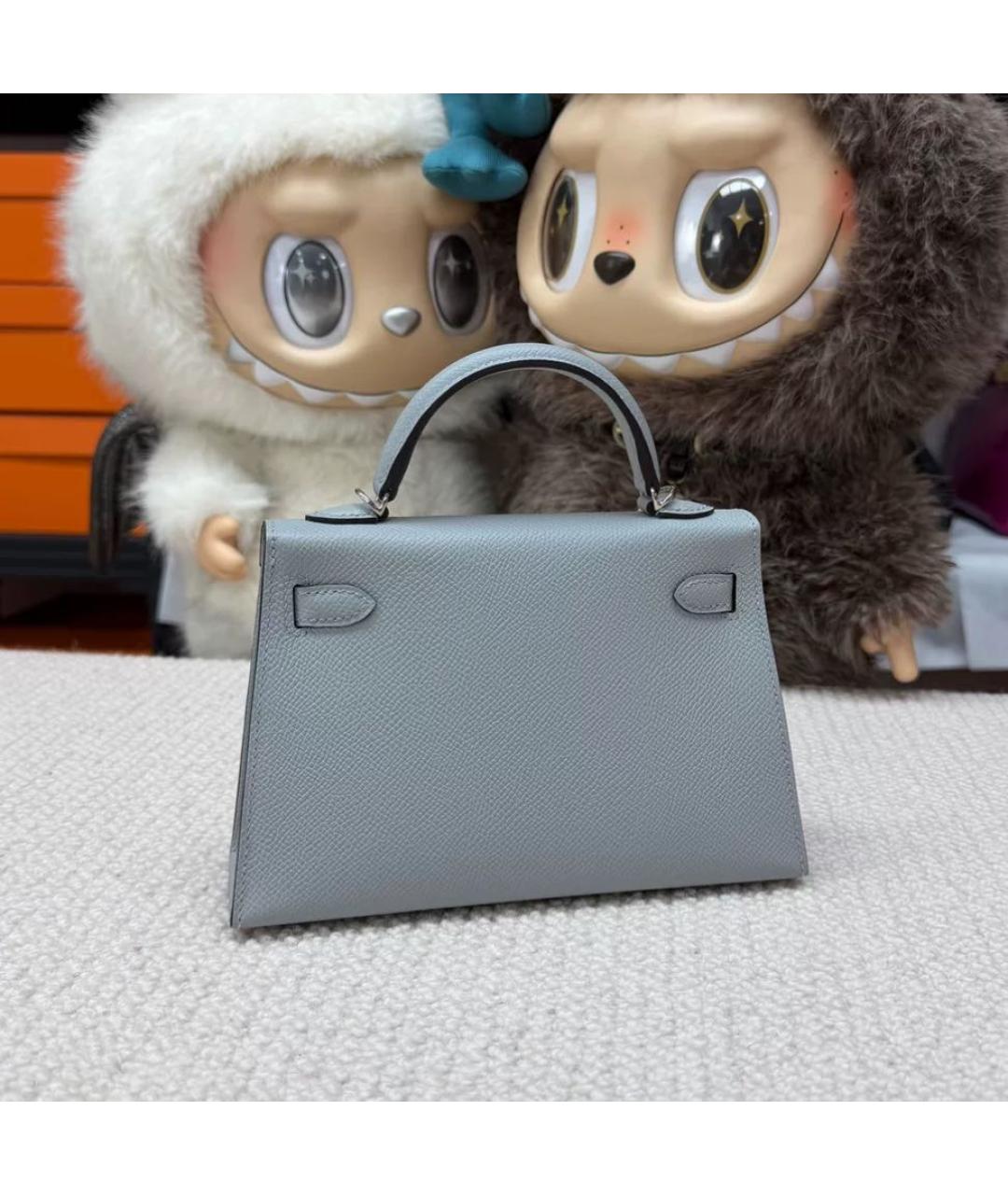 HERMES Голубая кожаная сумка с короткими ручками, фото 2