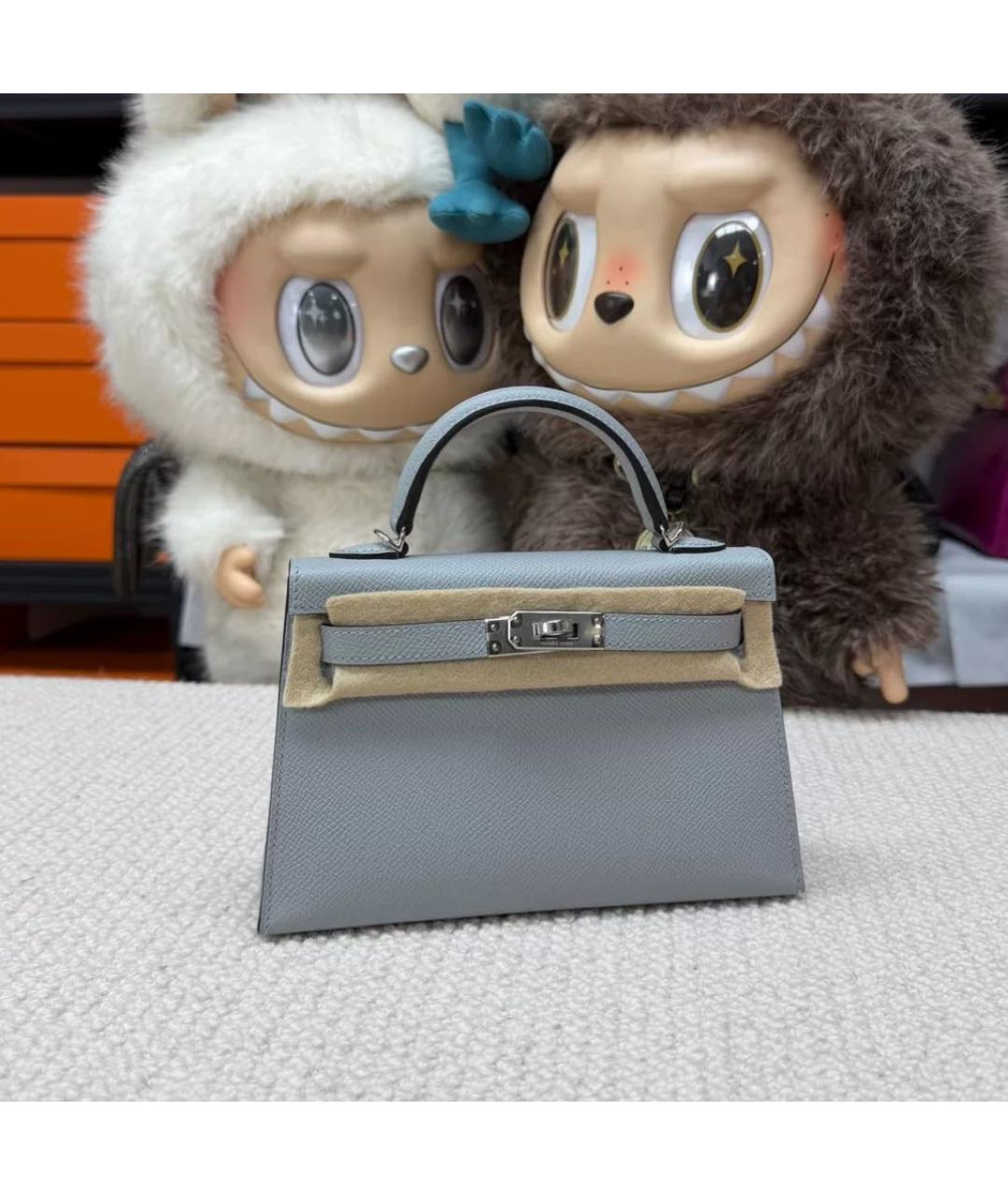 HERMES Голубая кожаная сумка с короткими ручками, фото 7