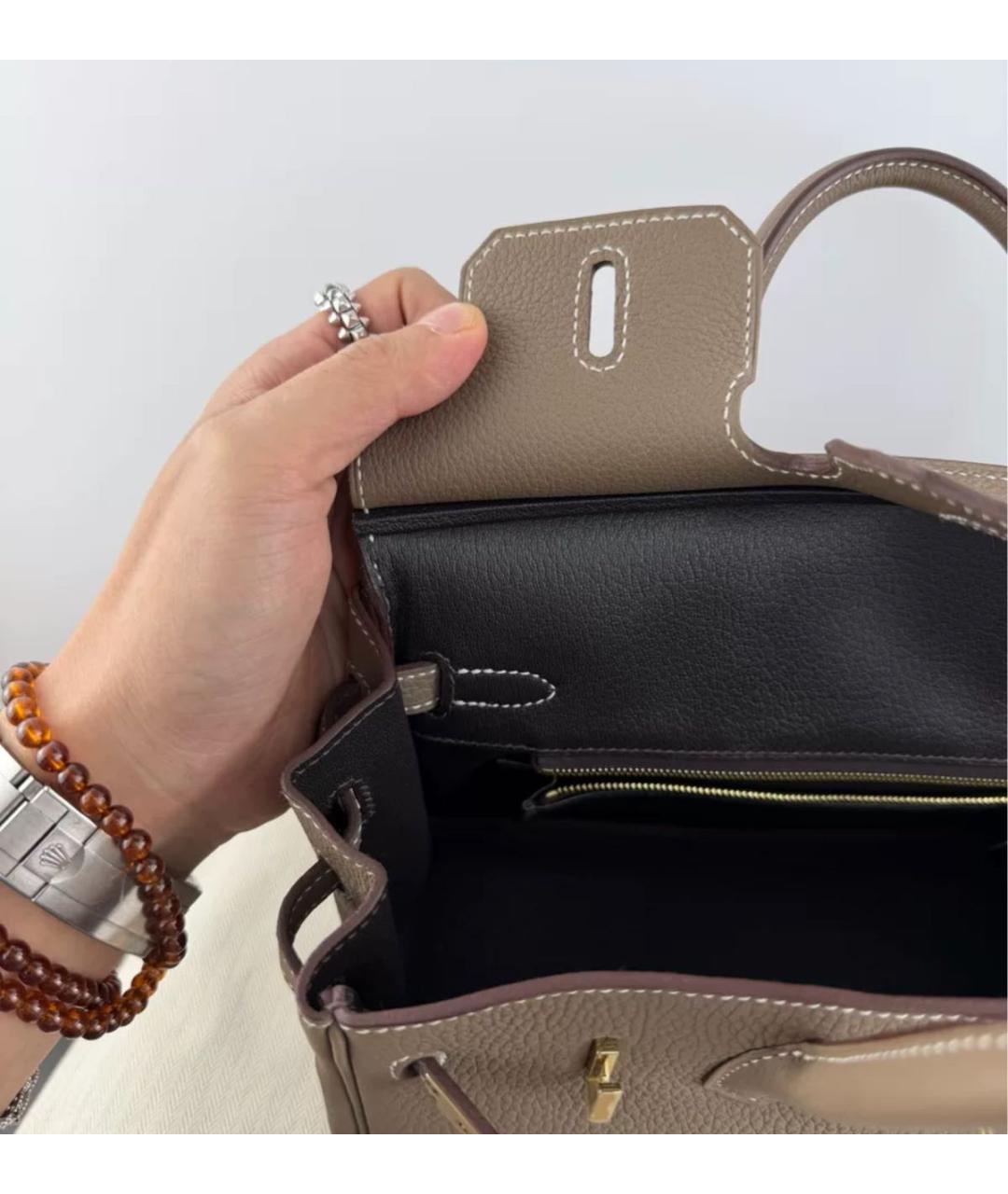 HERMES Коричневая кожаная сумка с короткими ручками, фото 3