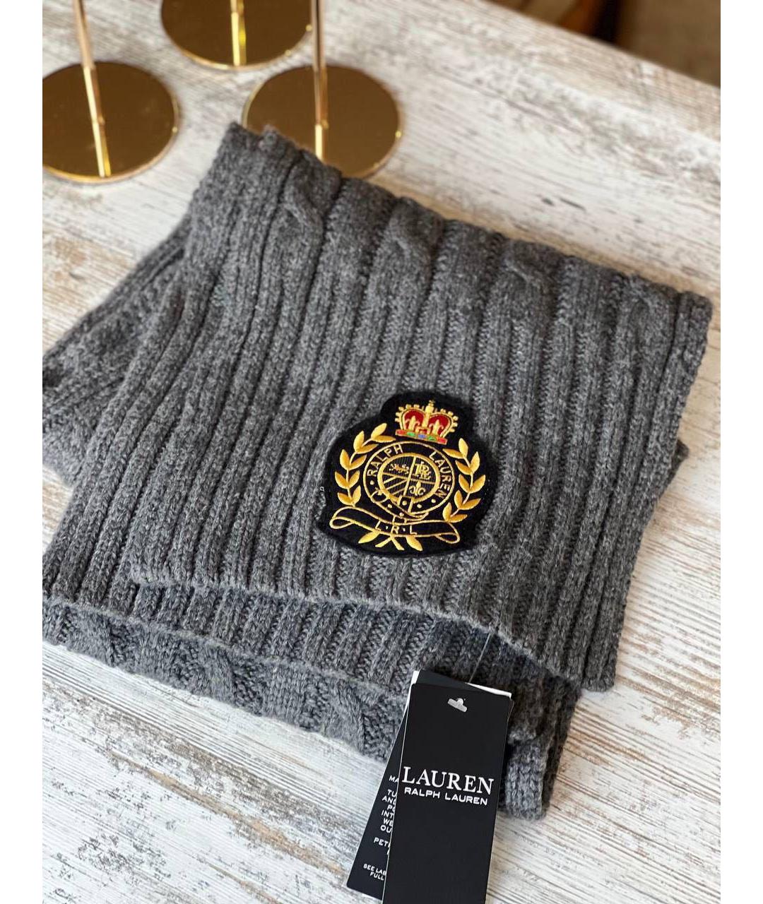 POLO RALPH LAUREN Серый шерстяной шарф, фото 5