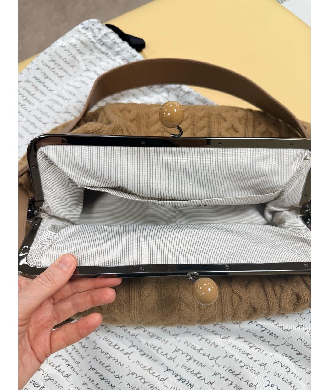 WEEKEND MAX MARA Бежевая шерстяная сумка через плечо, фото 3