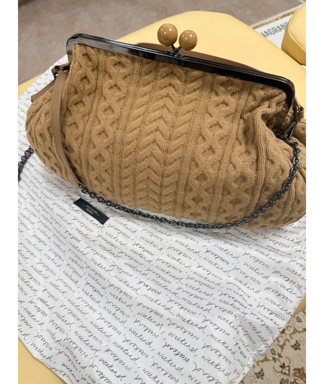 WEEKEND MAX MARA Бежевая шерстяная сумка через плечо, фото 8