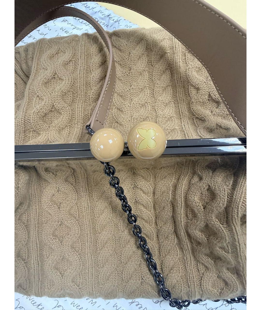 WEEKEND MAX MARA Бежевая шерстяная сумка через плечо, фото 2