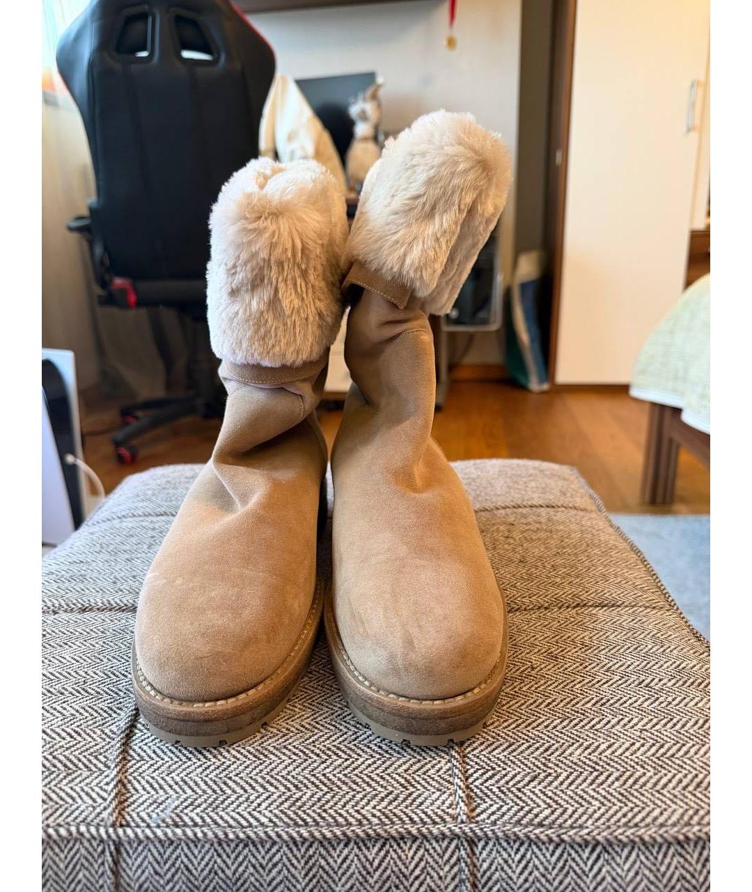 LORO PIANA Коричневые замшевые сапоги, фото 2