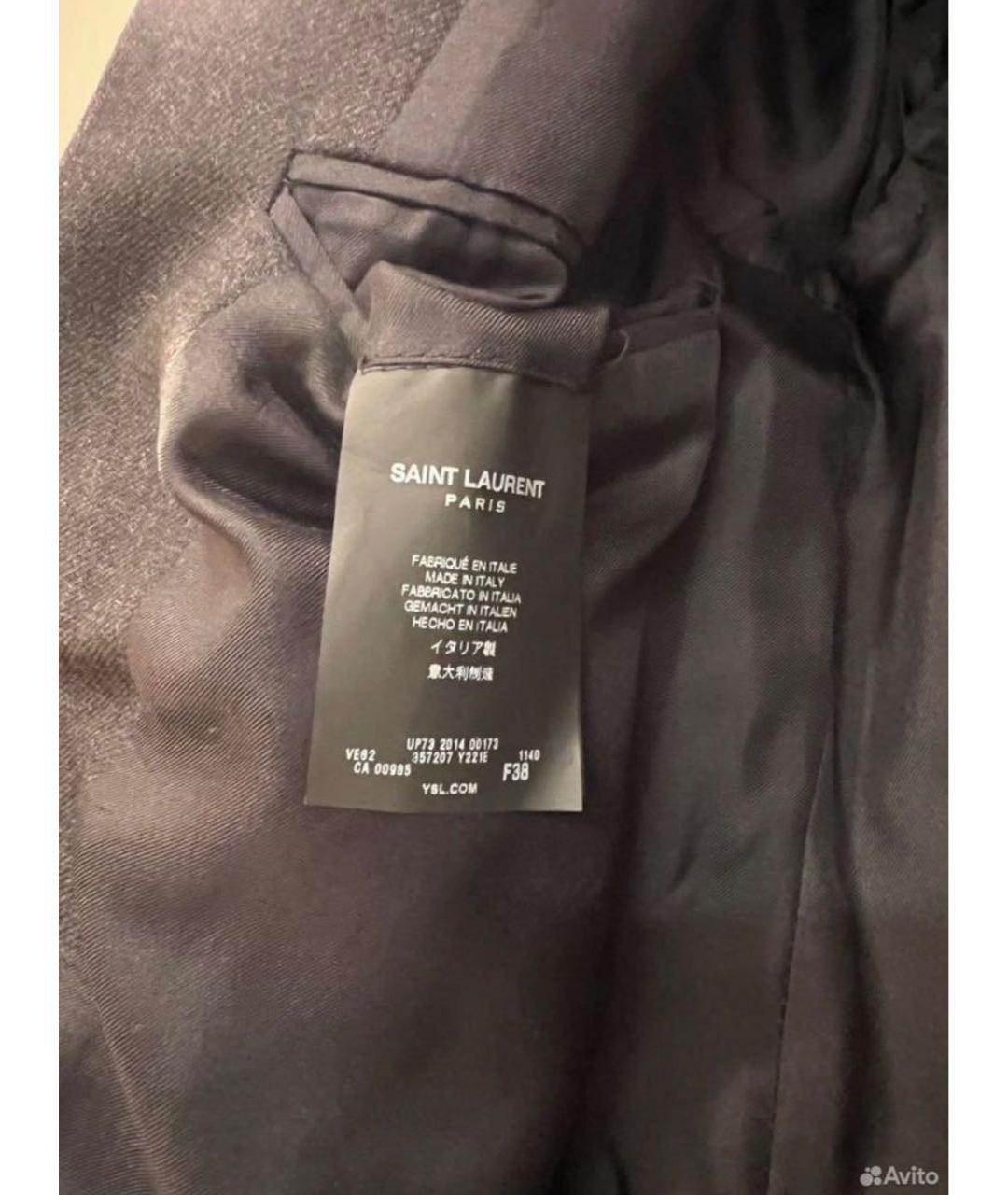 SAINT LAURENT Антрацитовый шерстяной жакет/пиджак, фото 4