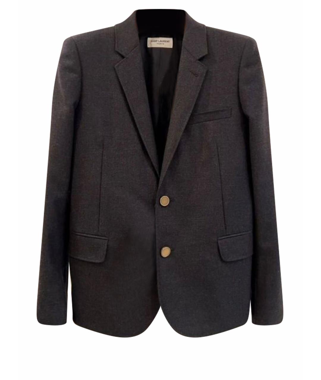SAINT LAURENT Антрацитовый шерстяной жакет/пиджак, фото 1