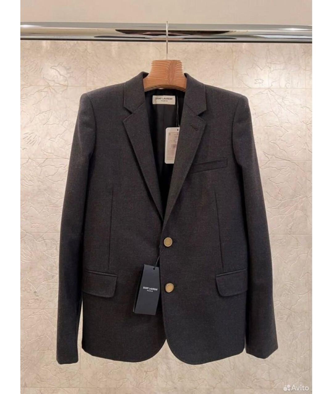 SAINT LAURENT Антрацитовый шерстяной жакет/пиджак, фото 9