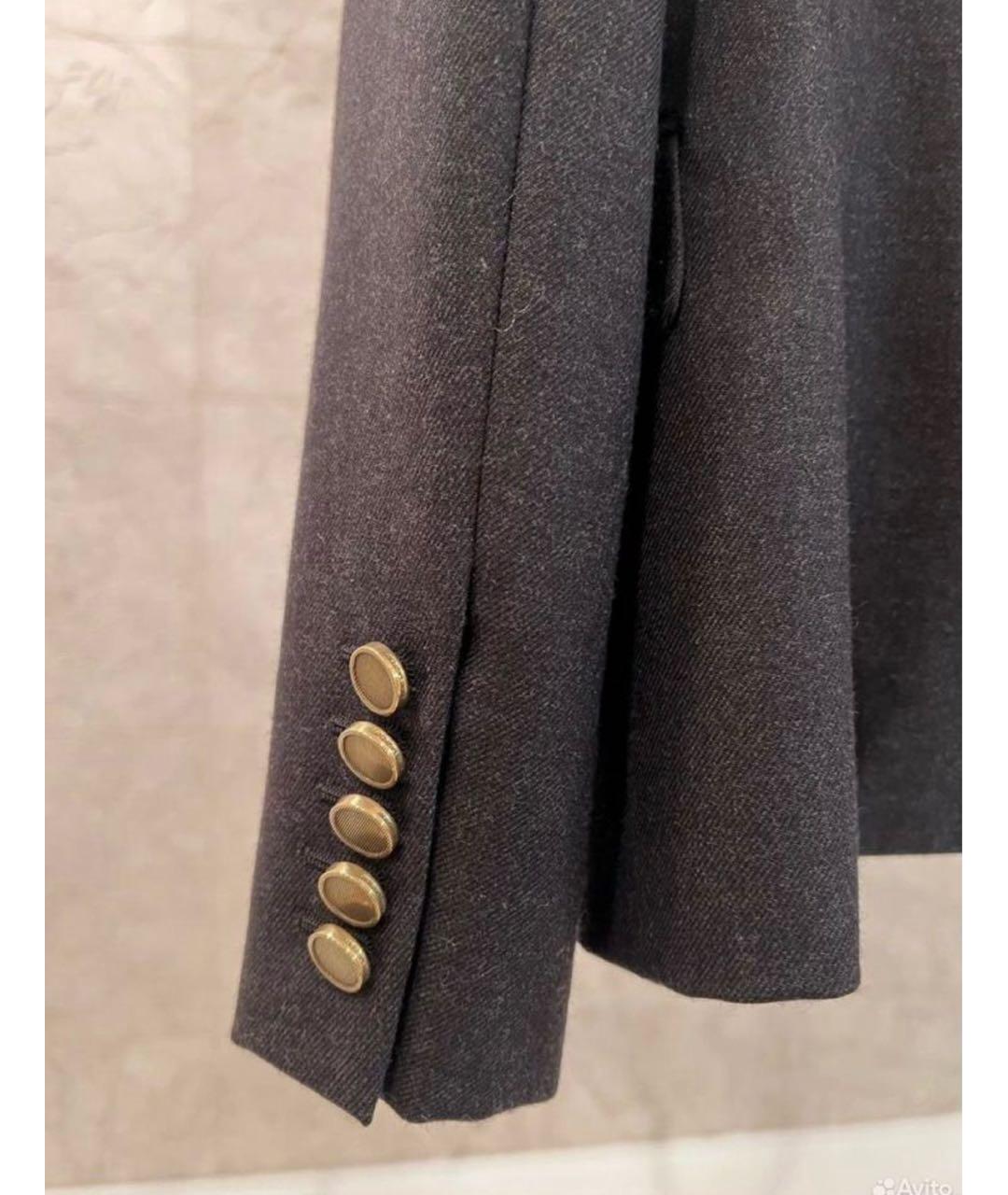 SAINT LAURENT Антрацитовый шерстяной жакет/пиджак, фото 3