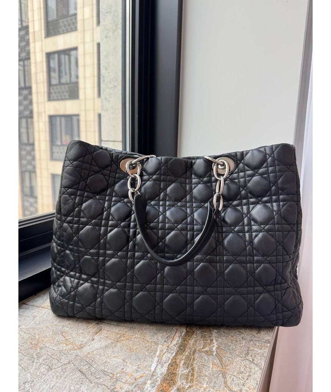 CHRISTIAN DIOR Черная кожаная сумка тоут, фото 3