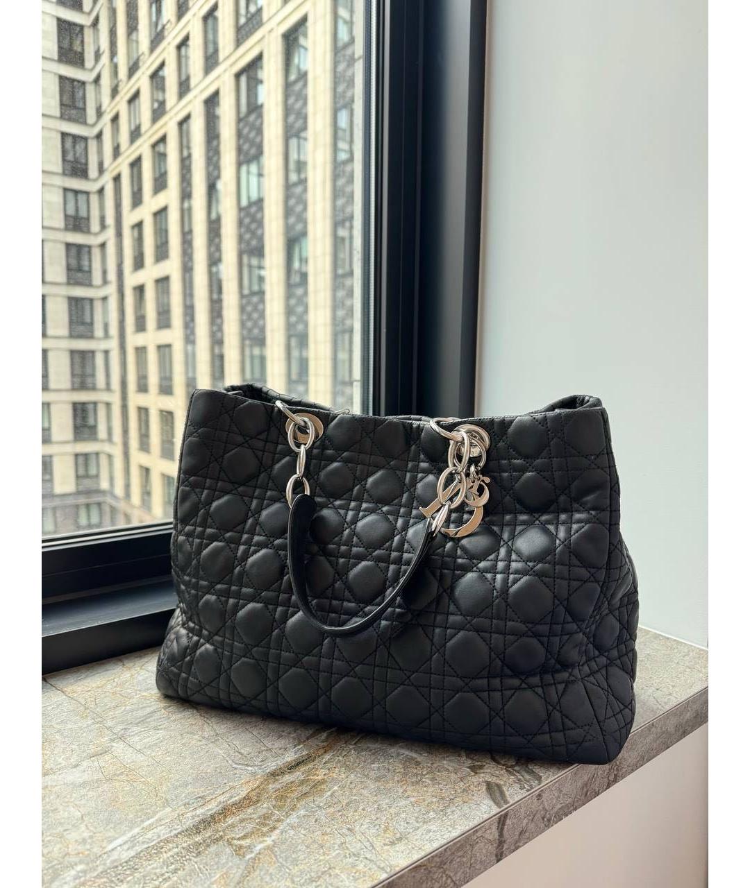 CHRISTIAN DIOR Черная кожаная сумка тоут, фото 7