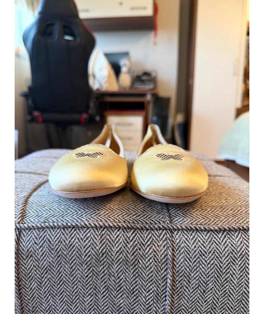 BOTTEGA VENETA Золотые текстильные балетки, фото 2