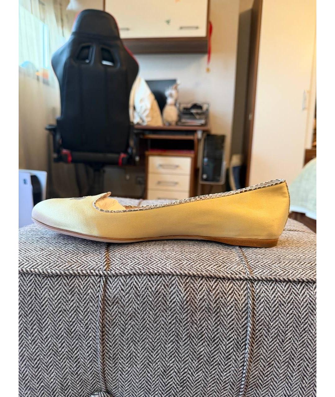 BOTTEGA VENETA Золотые текстильные балетки, фото 7