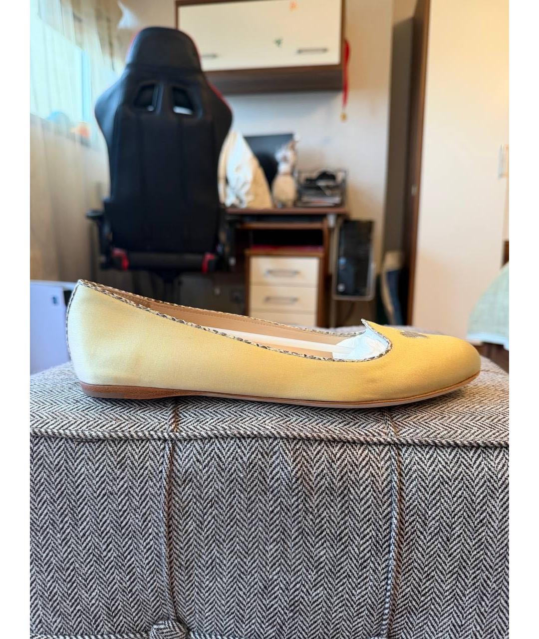 BOTTEGA VENETA Золотые текстильные балетки, фото 8